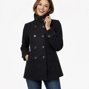 Thread & Supply Black Double-Breasted Peacoat Perfect Spring Transition Coat - M